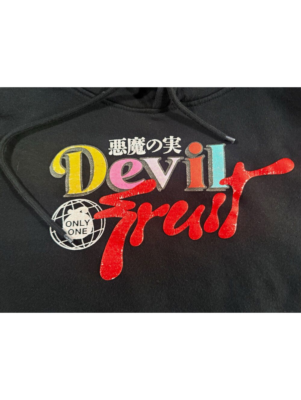 ONE PIECE Unisex Devil Fruit Graphic Print Fleece Pullover Hoodie Black L